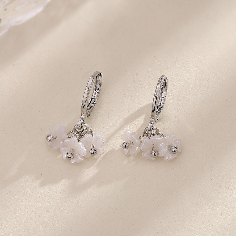 Colorful Flower Ear Buckle Exquisite Flower Earrings Fashionable And Sweet Pastoral Pearlescent Glossy Flower Earrings