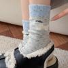 Gray-Blue Wool Socks Children'S Warm Ideas Yarn Twist Medium Tube Socks Fleece Thickened Winter Confinement Socks