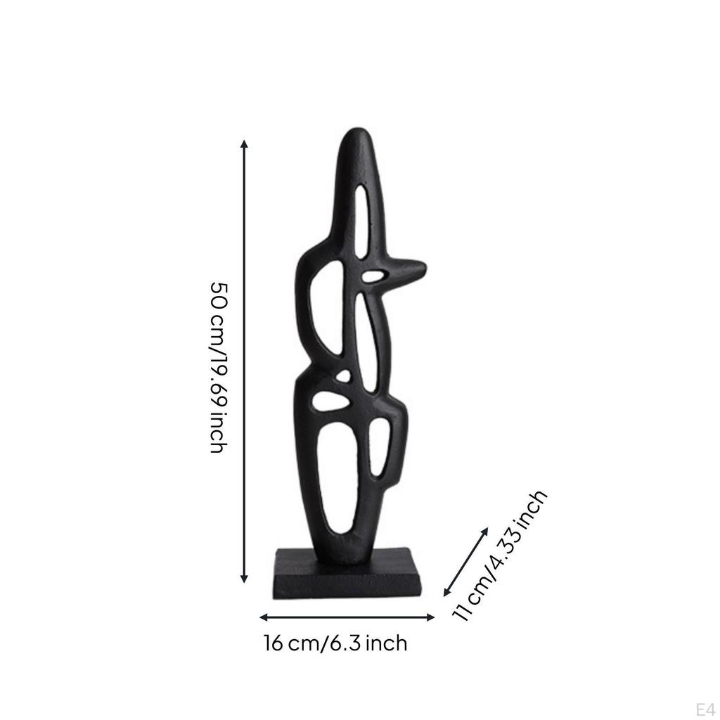 Abstract Sculpture with Base Modern Geometric Matte Black Tabletop Ornament for Art