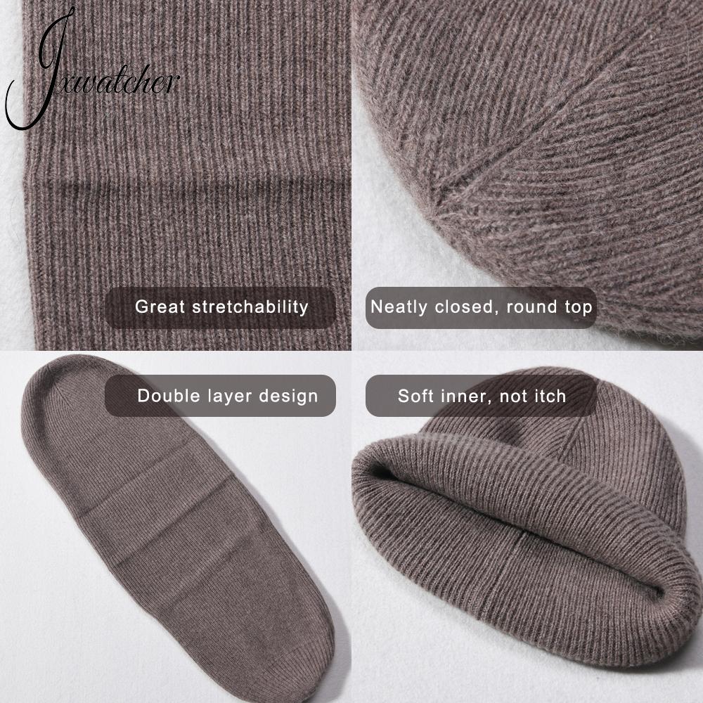 Jxwatcher Merino Wool Skull Luxury Wool Knitted Beanie Winter Bennie Caps Women Soft 100% Pure Wool Beanie Hats with Custom logo