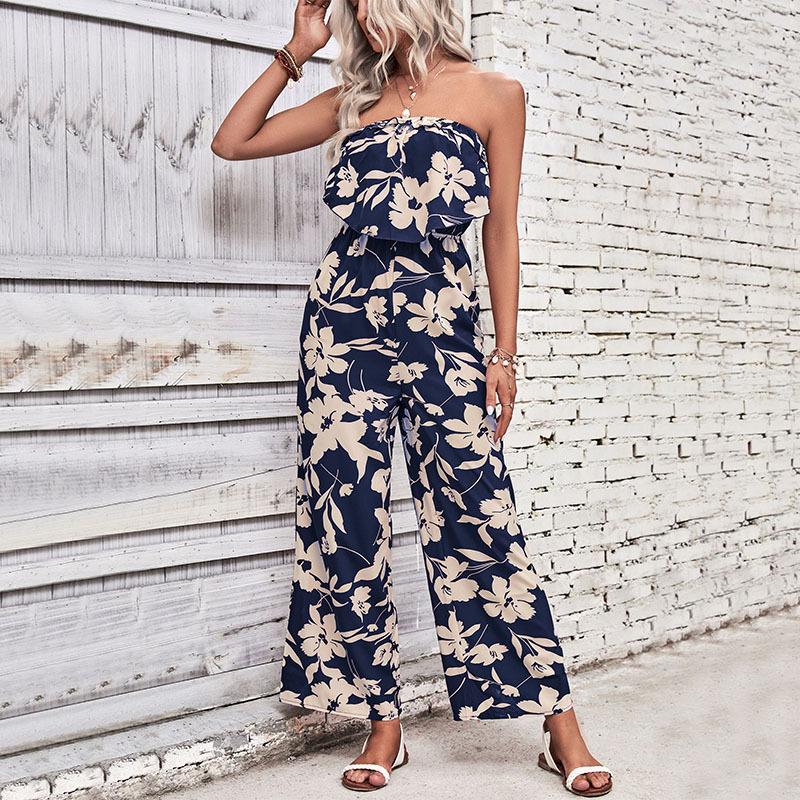 

YYFS женские модные повседневные повседневные брюки с цветочным принтом, летние весенние брюки без рукавов, комбинезоны и ромперы XL темно-синий