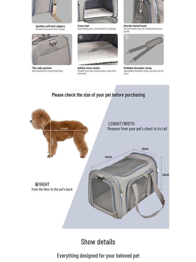 Portable Large Capacity Breathable Pet Carrier Handbag for Cats and Dogs