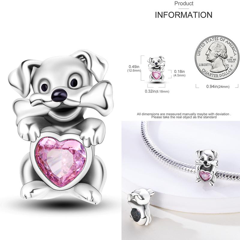 Fit Original Pendant Animal Charmscopper Pink Heart Pet Cat Dog Blue Owl Squirrel Beads Bracelet Women Diy Birthday Jewelry