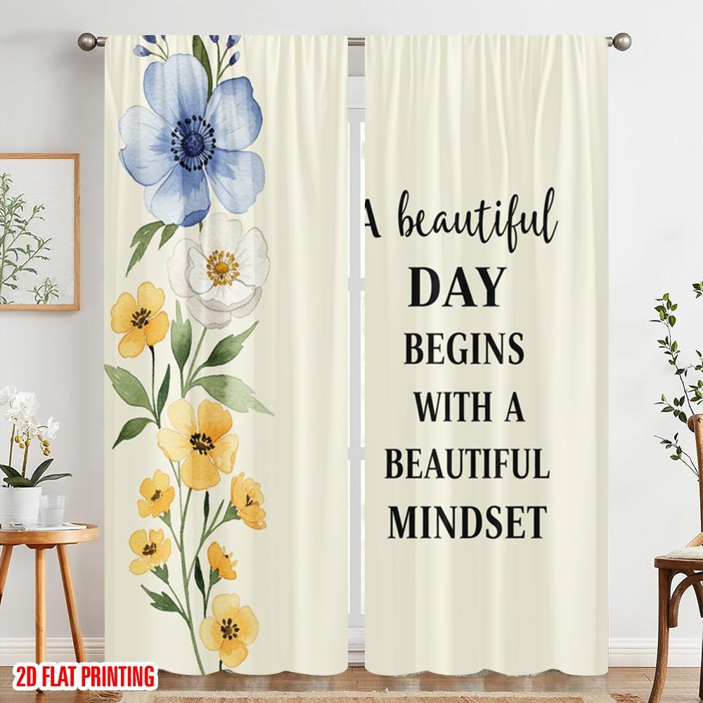 2pcs 2D Flat Printing Scene Curtains Beautiful Mindset Flower Floral 100% Polyester Fabric Without Electricity Festive Holiday