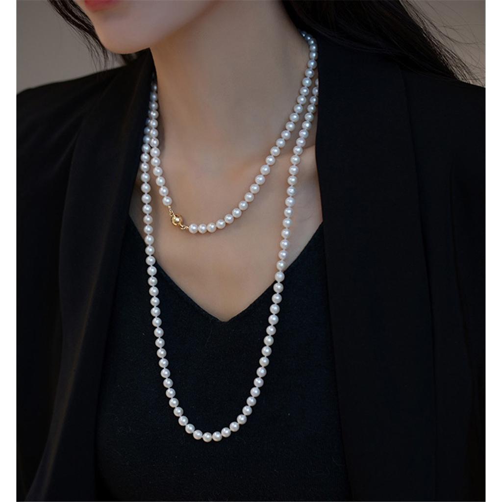 Tooxika Fashionable Temperament Multi-layer Stacking Magnetic Clasp Pearl Necklace Long Light Luxury Jumper Chain Accessories Necklace