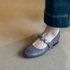 Metal One-word Buckle Leather Mary Jane Shoes Women's Shallow Single Shoes Low-heeled Temperament Ballet Shoes