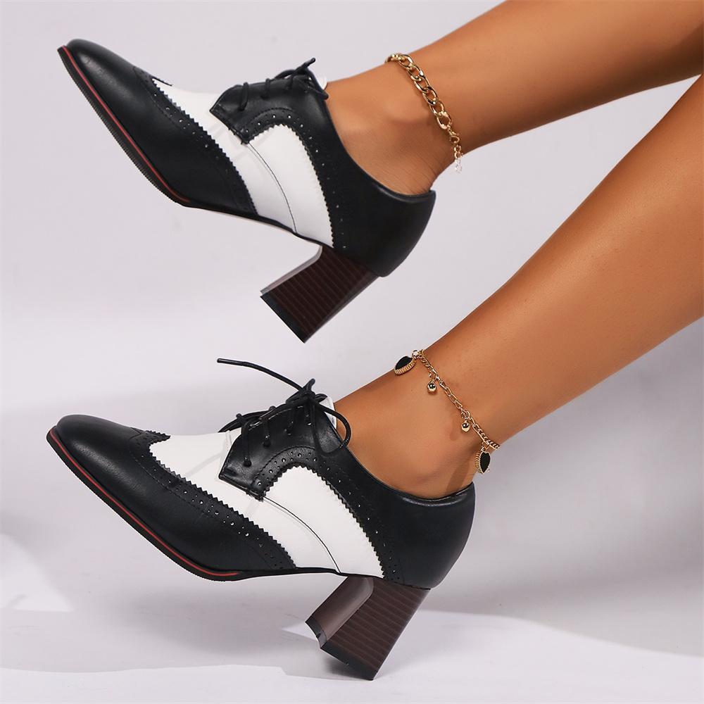 Fashion 2025 Autumn Women Oxford Lace Up Shoes Vintage Round Toe Women Ankle Boots England Style high heels Ladies Chaussure femme 35-43