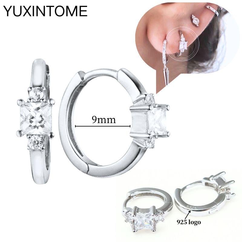 925 Sterling Silver Ear Needle Fashion Hoop Earrings White Crystal Luxury Women's Silver Earrings Wedding Women's Jewelry Gift