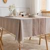 ZISIZ Rectangular Tassel Cotton Linen Tablecloth