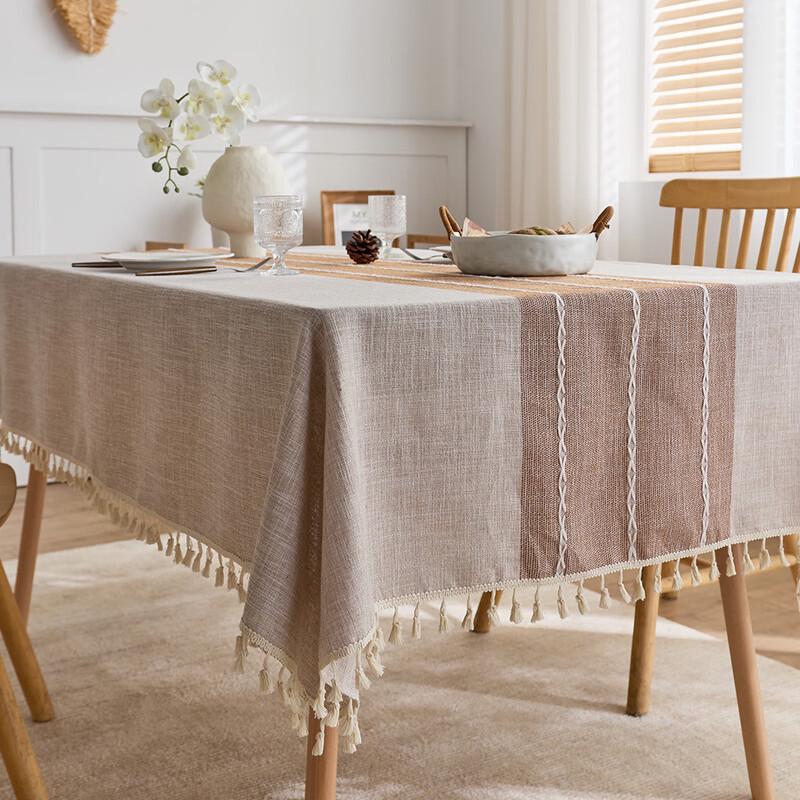 ZISIZ Rectangular Tassel Cotton Linen Tablecloth