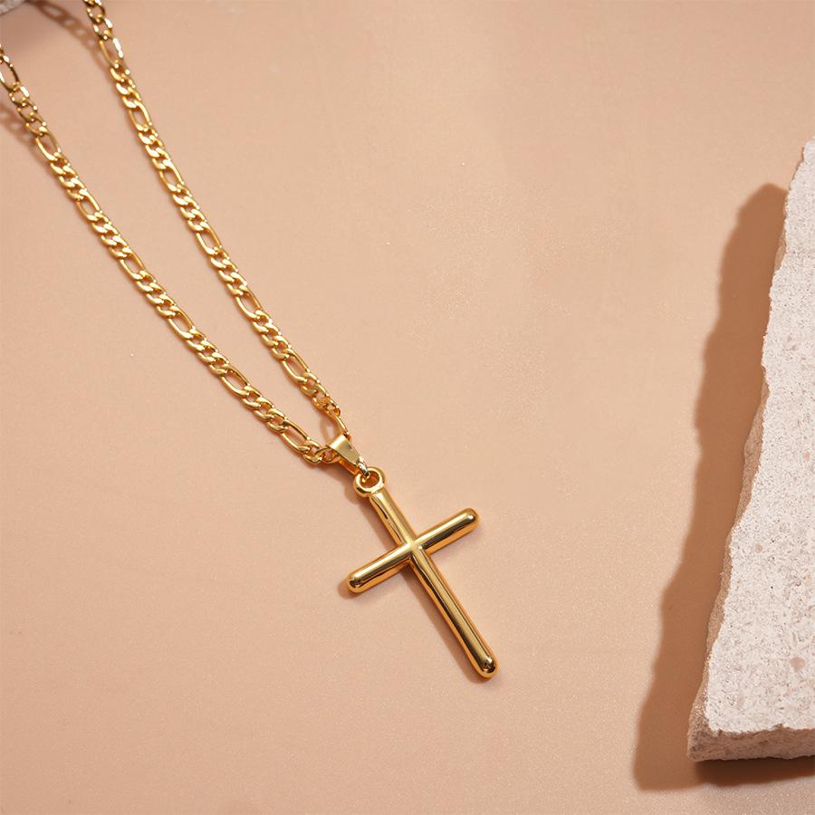 18k real gold electroplated double chain cross pendant necklace niche item decoration