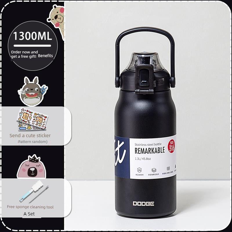 German-Style Large-Capacity Thermos Cup for Women, High Aesthetic Value, 316 Stainless Steel Straw Water Bottle, Large Capacity for Men and Women