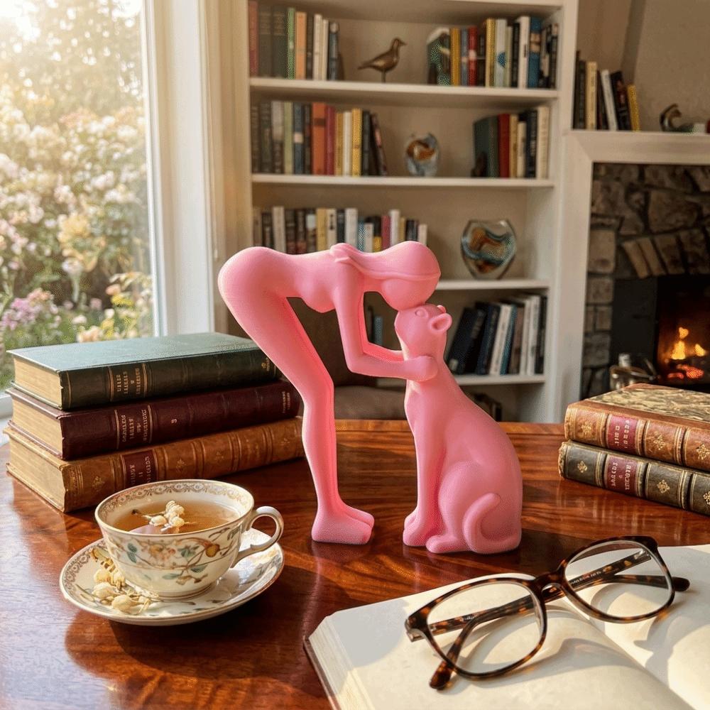 Nordic-Style Girl And Cat Statues 3D Printed Kissing Cat Statues Modern Art Space