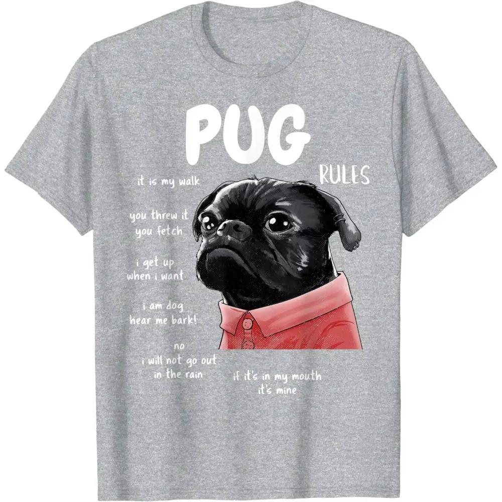 Cute Kawaii Funny Black Pug Dog Rules Gifts Men Women Kids T-Shirt Cotton Daily Four Seasons Oversized T Shirt Tees