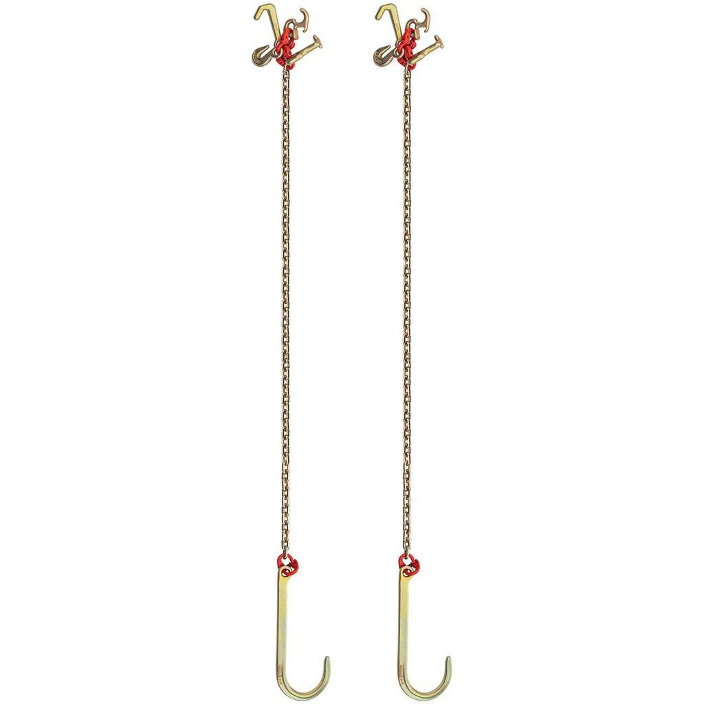 J Hook Chain, 5/16 in x 10 ft Bridle Tow Chain, G80 Bridle Transport Chain, Alloy Steel Chain with 2 G70 J Hooks, 9260 Lbs Break Strength Tow Hooks