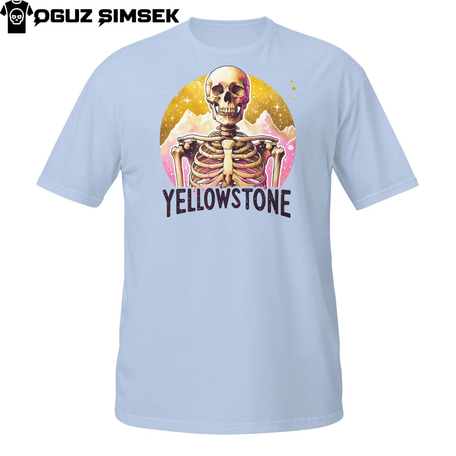 Yellowstone Skeleton T-Shirt Mens Womens Tees Top | Funny Bold Sunset National Park Gothic Western M