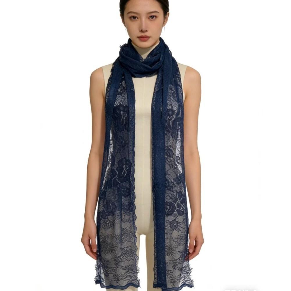 Solid Color Lace Scarf Long Decorative Scarf Elegant Flower Embroidered Veil