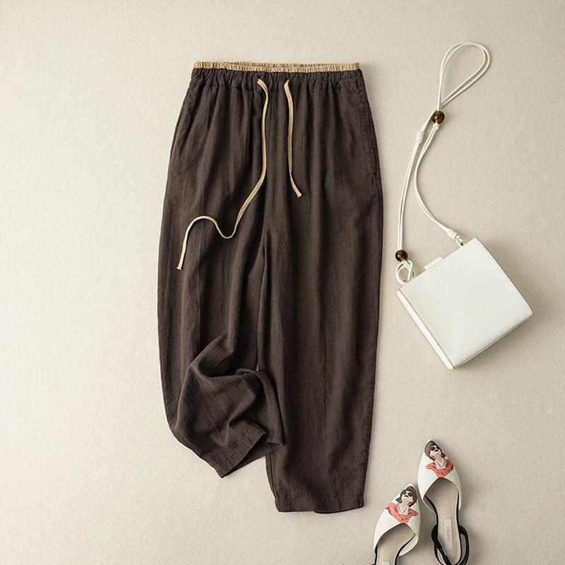 Pants Summer Women Cotton Plus Size Loose Pajama Pants Versatile Casual High-waisted Solid Color Linen Pants