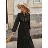 Minimalist Solid Color Long Sleeve A-Line Dress With Lace Trim High Waist Everyday Wear