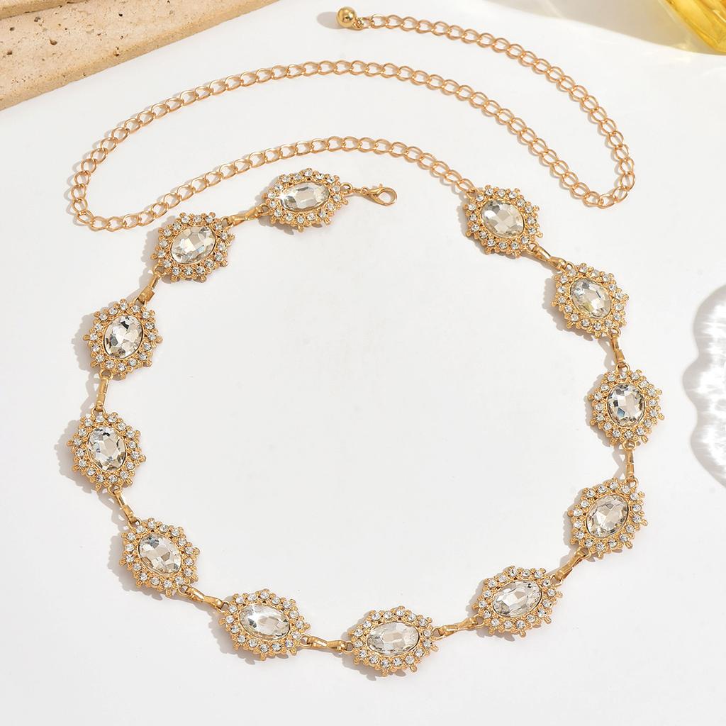 Court Style Red Oval Crystal Waist Chain Women's Bohemian Style Versatile Body Chain Sweet Princess Series Alloy Jewelry