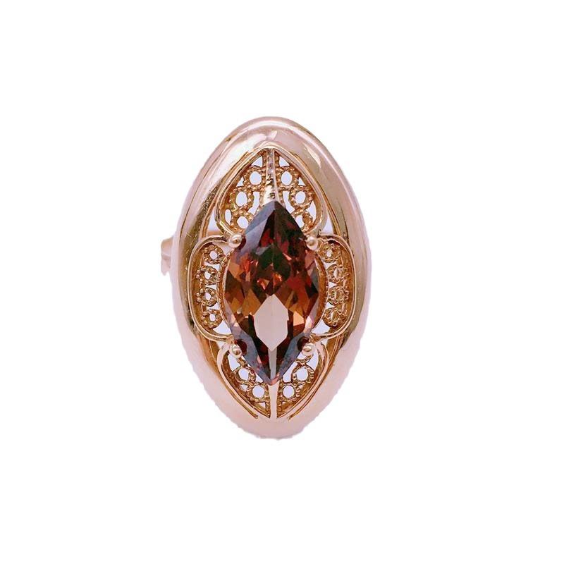 Purple Gold-Plated Rose Gold Color Gold Hollow Smoke Stone Exquisite Fashion Luxury Trend Ring
