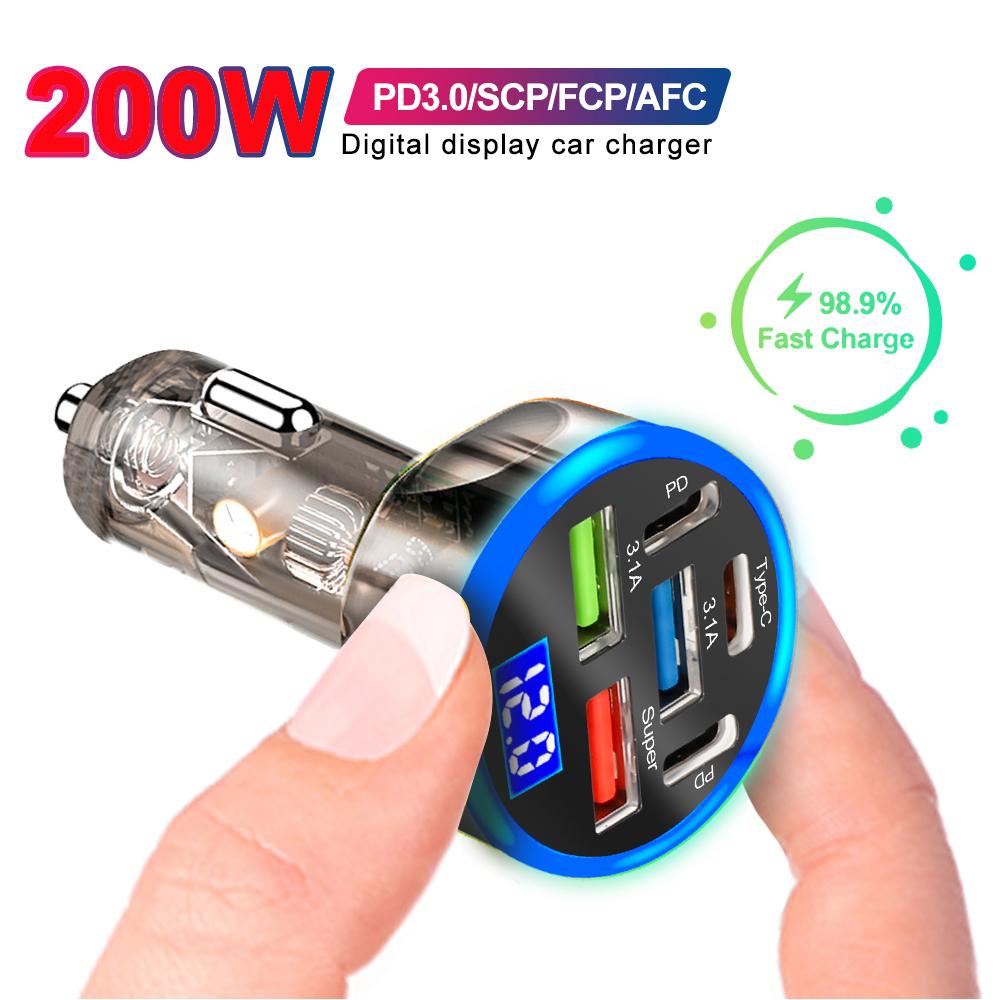 

6 Ports Car Charger 200W Fast Charging PD QC3.0 USB C Car Phone Charger Type C Adapter in Car For iPhone Samsung Huawei Xiaomi чёрный