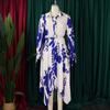 European and American Plus Size Women's Irregular Lapel Dress with Temperament Print