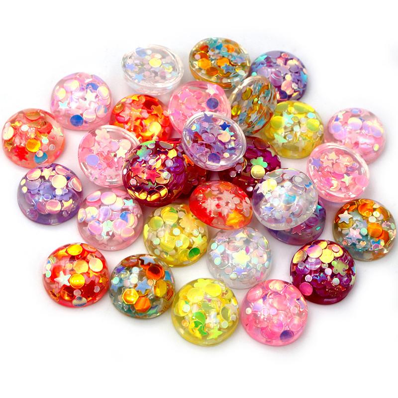 40pcs 12mm Mix Colors Star Round Moon Style Flat Back Resin Cabochon For Bracelet Earrings Accessories