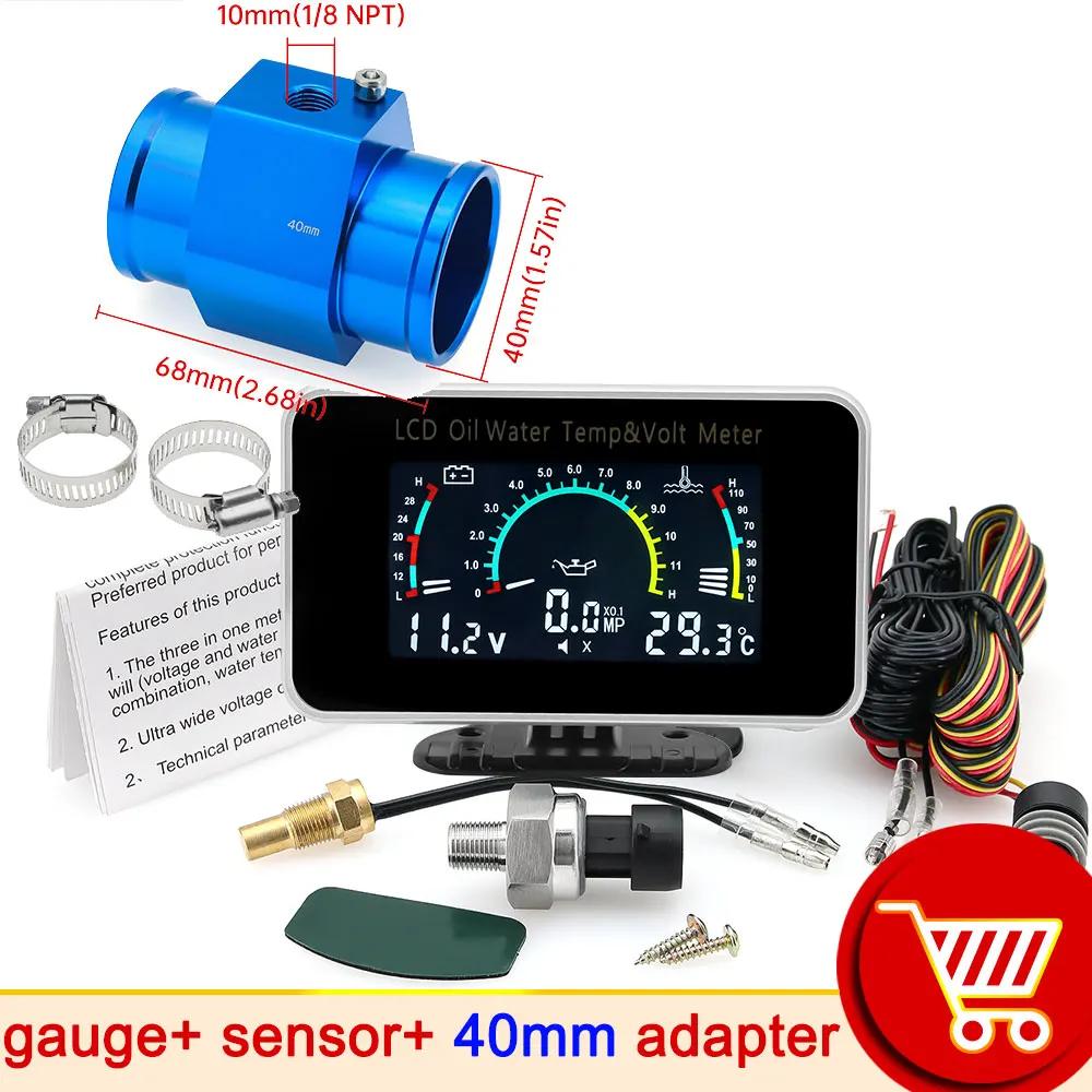 AD 3 In 1 LCD Automobile Digital Water Temperature Gauge Oil Pressure Gauge Voltmeter Water Temperature Sensor Adapter for Car