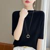 Summer New Half-neck Knitted T-shirt for Women, Loose and Comfortable, Versatile, Short-sleeved Summer Five-inch Sleeve Top