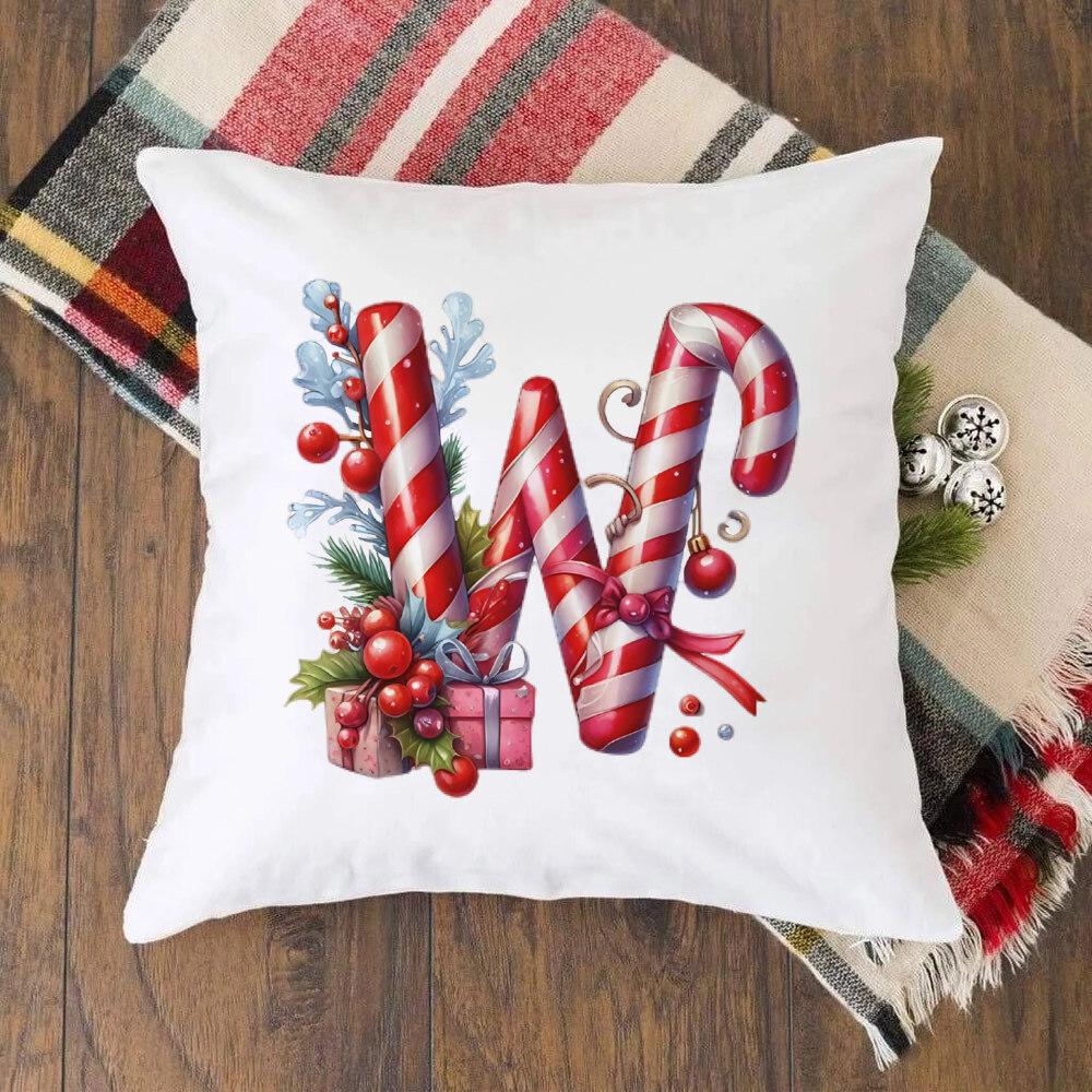 Christmas Kids Bedroom Cushion Cover Christmas 26 Letter with Santa Claus Couch Pillow Cover Xmas Party Decor  Presents for Famliy Kids