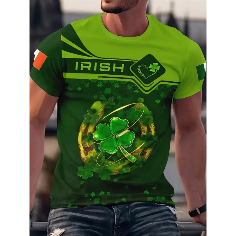 3D Printed Irish Flag T Shirt For Men St. Patrick's Day Clover Graphic T-Shirts Fashion Casual Women Loose Round Neck Tops Tees