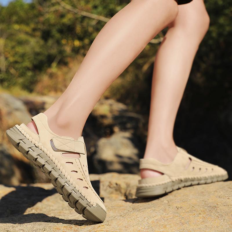 Fashion Fashion Breathable Men Sandals Handmade Leather Summer Outdoor Comfort Walking Beach Flats Cool Mesh Sneakers Non-Slip Sandalias