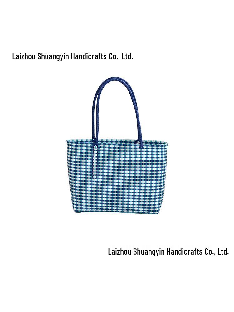 

Blue Checkered Woven Mesh Picnic Handbag - 2025 Fashion L34 H27 W11 Strap27 синий