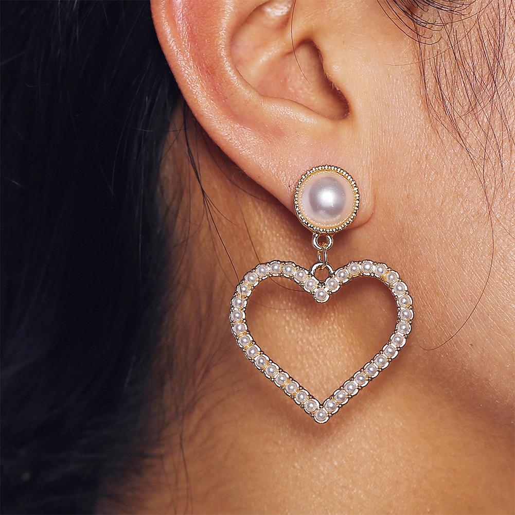1 Pair Fashion Women Jewelry Handmade Pearls Heart-shaped Earrings