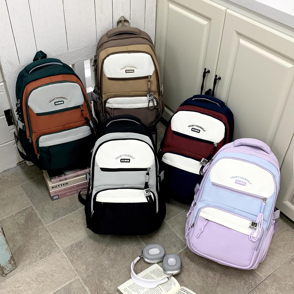 Schoolbag trendy cool new contrasting color backpack Korean version Mori large capacity high value backpack junior high school student schoolbag