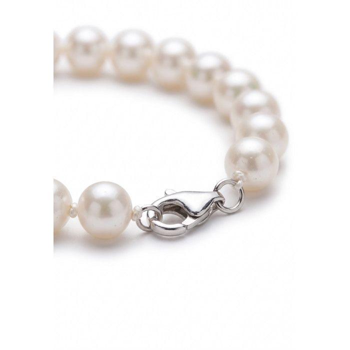 Bracelet - PEARLS & COLORS - Perle Blanche - Perles d'eau douce 8-9 mm - Argent 925 - Qualité AAA+