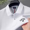2025 Summer Men's New Embroidered Solid Color Mercerized Cotton Loose Moisture Wicking and Quick Drying Casual Polo Shirt