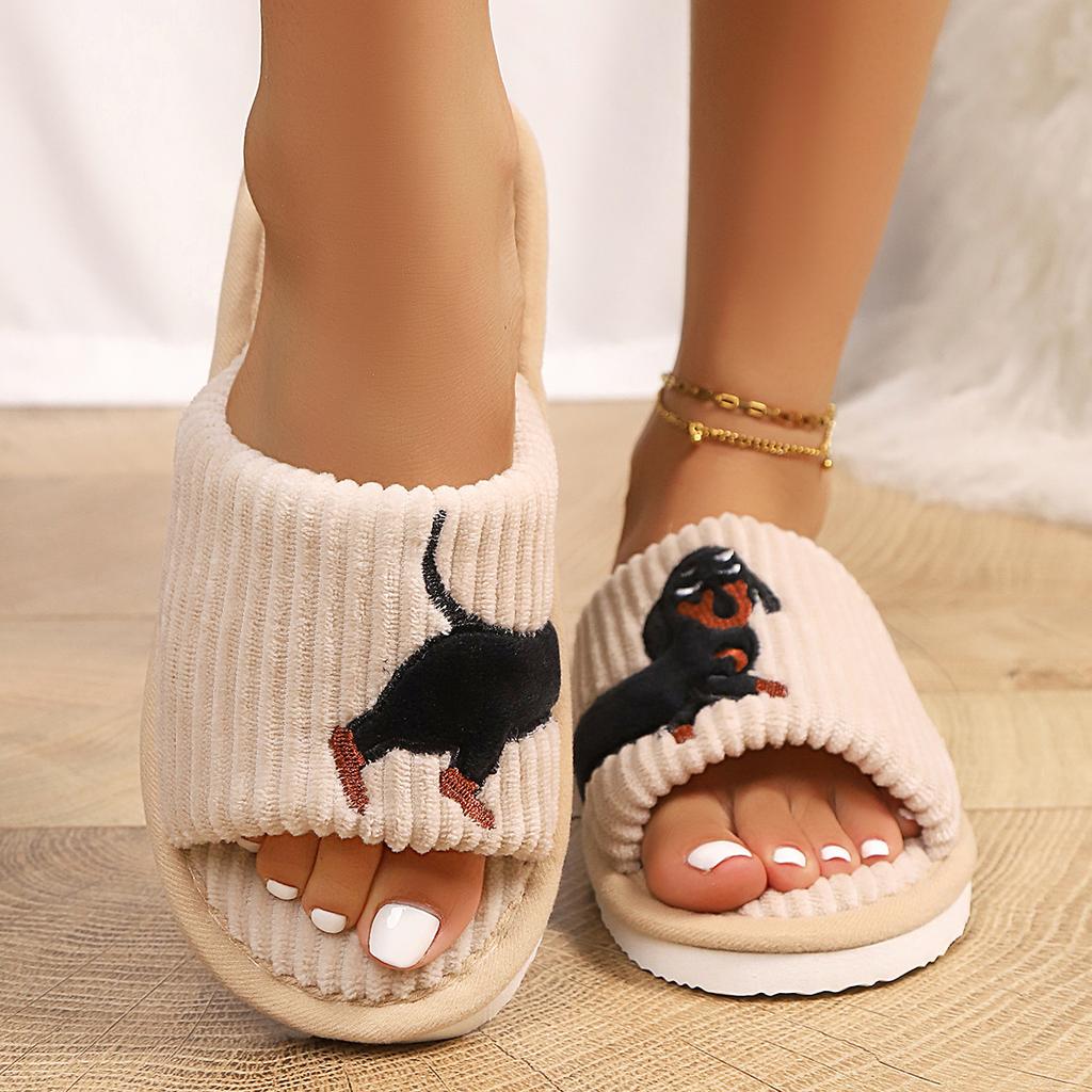 Women's Fuzzy Plush Slippers Lady Open Toe House Slippers Faux Fur Lined Slides Indoor Non-slip Cotton Slipper