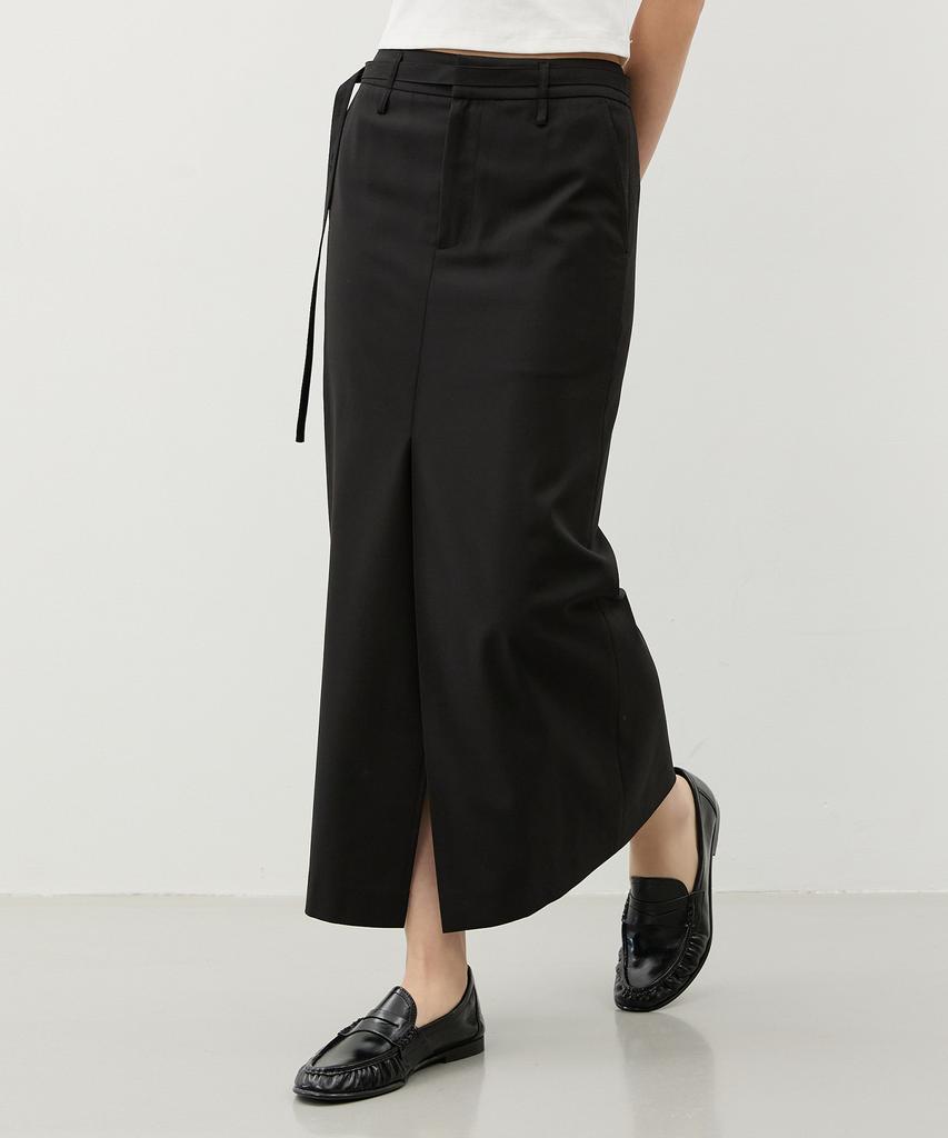 CITYBREEZE Strap Tailored Long Skirt_Black