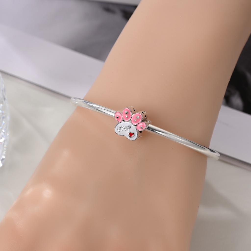 Charms Original Copper Pink Cat Paws Beads Fit Bracelet Diy Fine Gift Women Delicate Jewelry Accessory