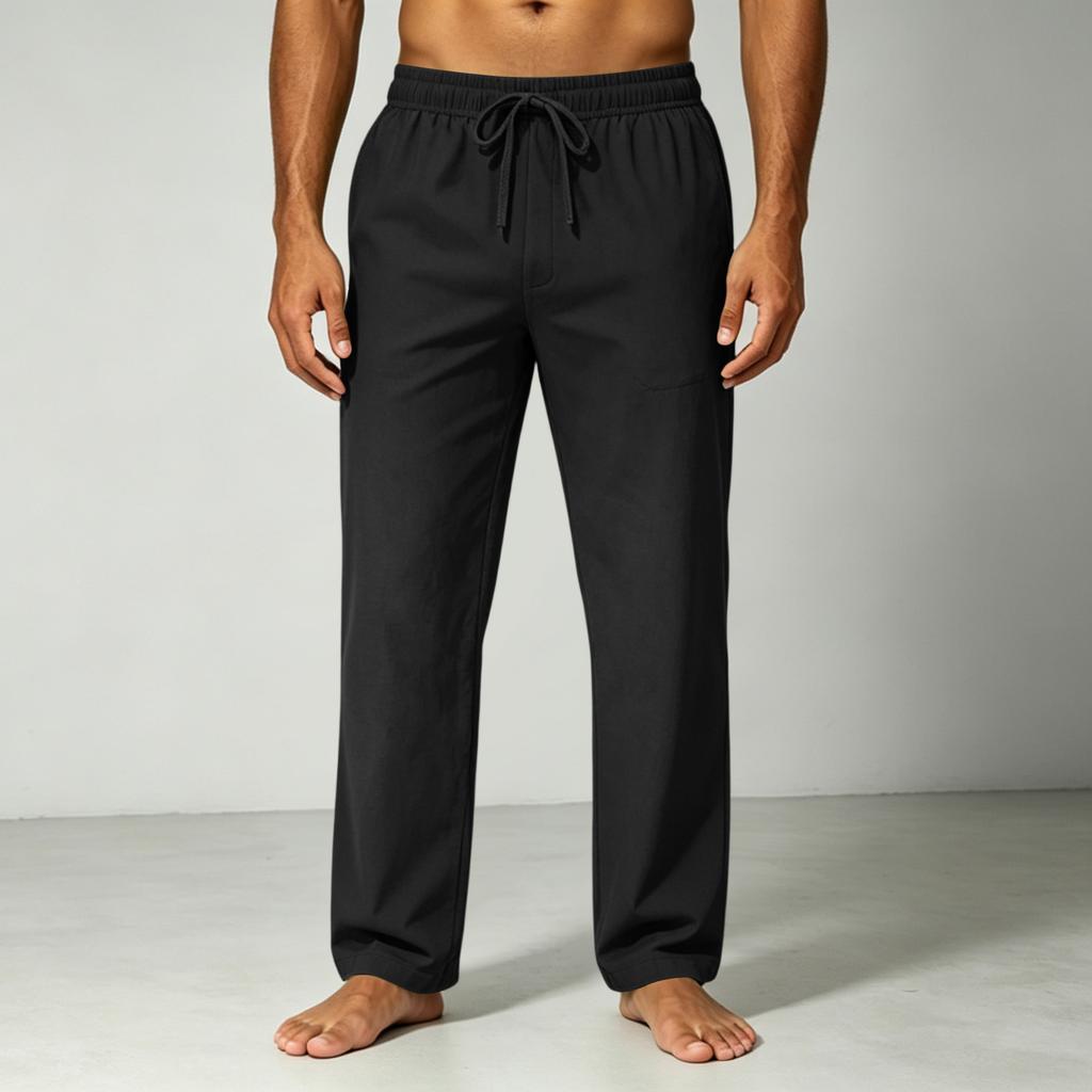 Men's Loose Fit Drawstring Waist Casual Pants Lightweight Breathable Cotton Linen Blend Relaxed Fit Trousers for Everyday Wear
