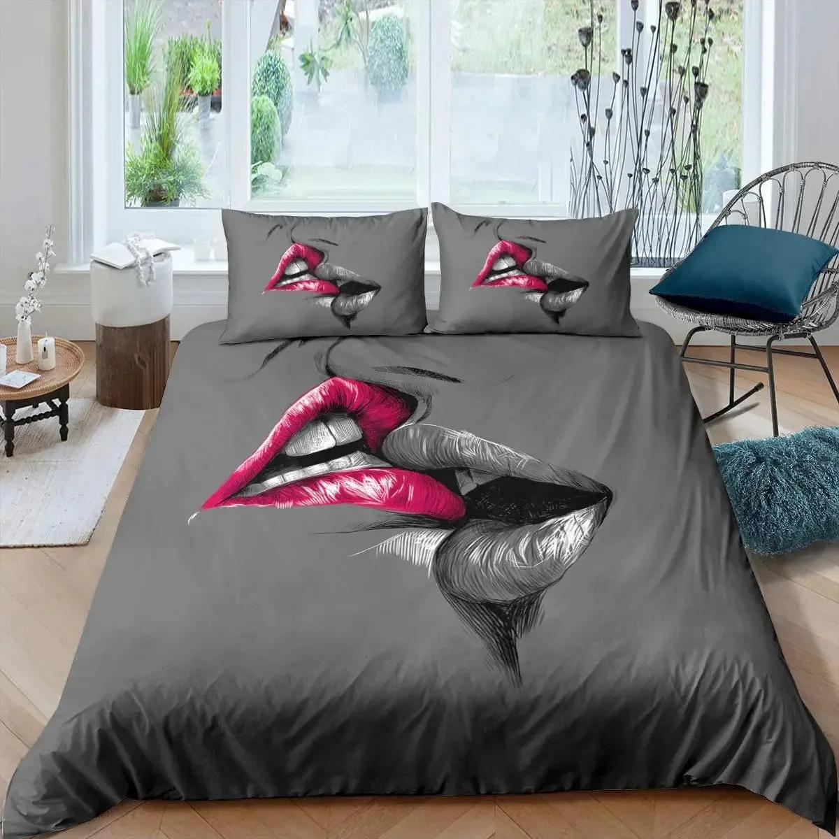 

Paris Duvet Cover Set Red Lips Kiss Marks Bedding Sets For Girls And Women Eiffel Tower Comforter Cover Set Queen Size 70x133cm