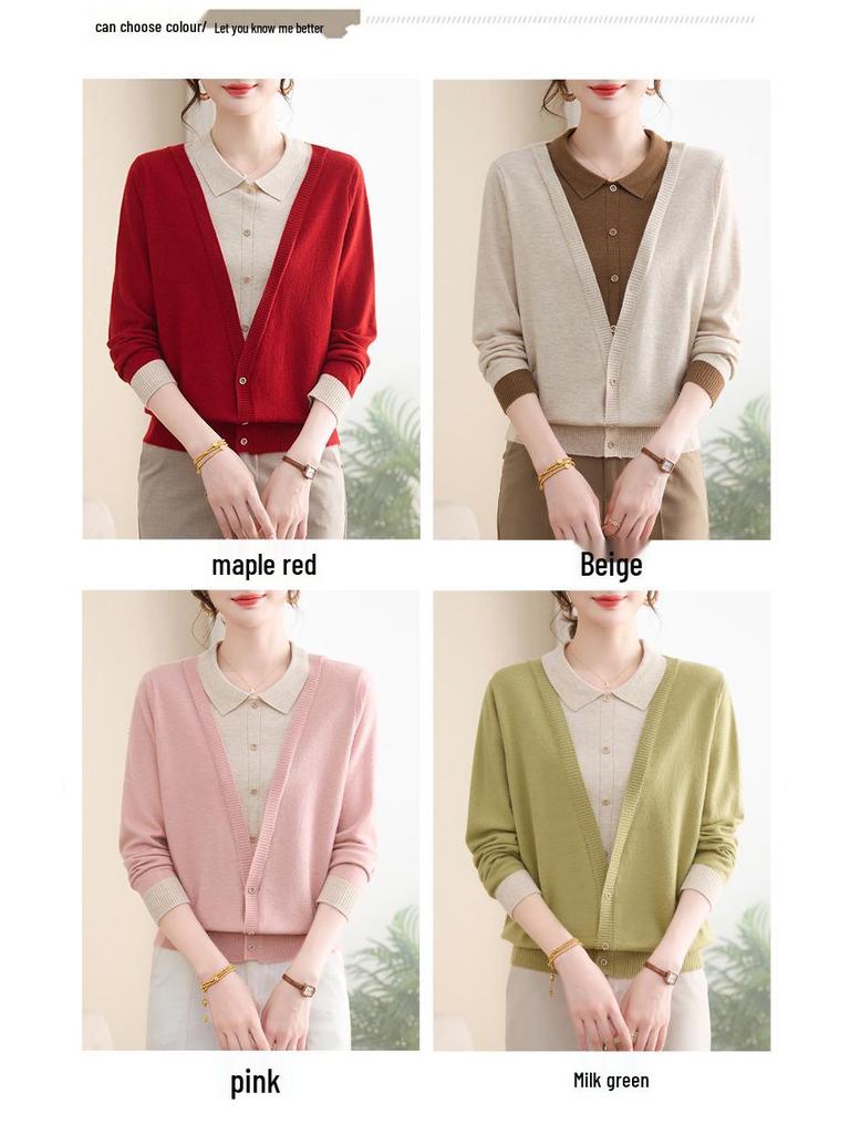 2025 Mom's Stylish Knitted Base Sweater for Middle-Aged Women - Autumn/Winter Two-Piece Look