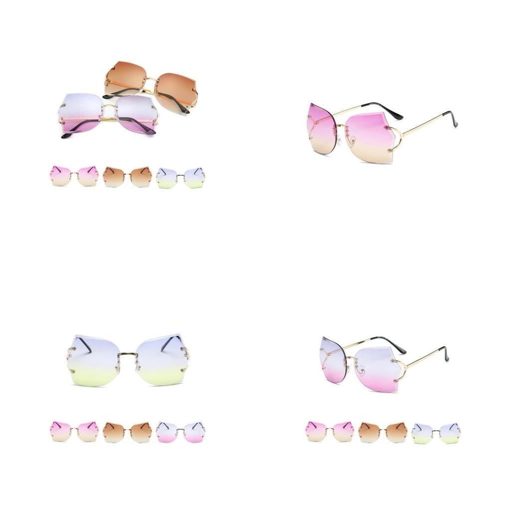 Transparent Rimless Women Glasses Oversized Clear Lens Sunglasses Gradient Color