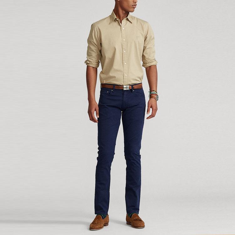 Polo Ralph Lauren SS22 Solid Classic Cotton Dyed Twill Long Sleeve Shirt Men shirts Khaki MNPOWOV16822221-260