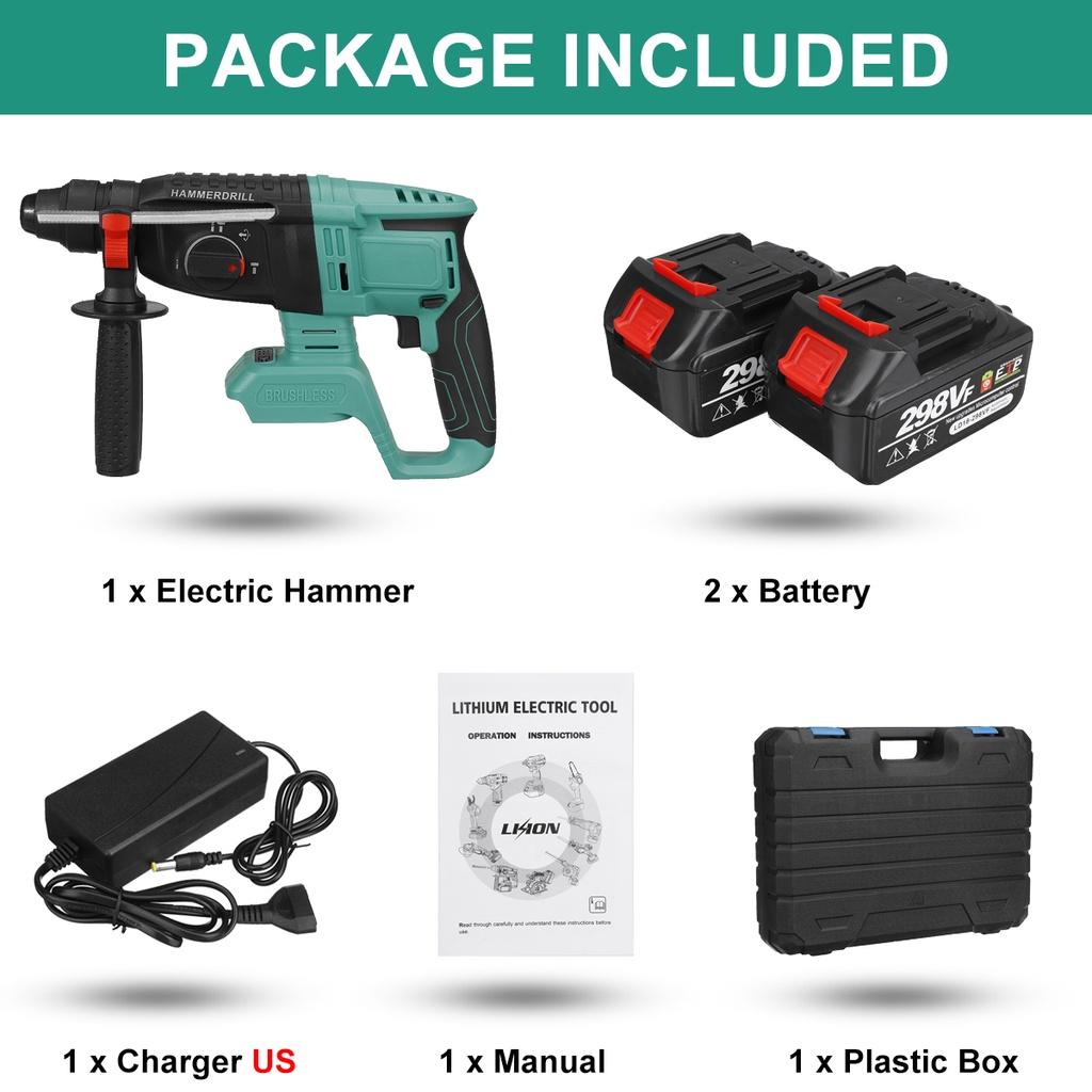 1400/min Brushless Cordless Rotary Hammer Drill 1/2 Batteries Rechargeable Electric Hammer Impact Drill for 18V Battery Green New 13.4x8.7""