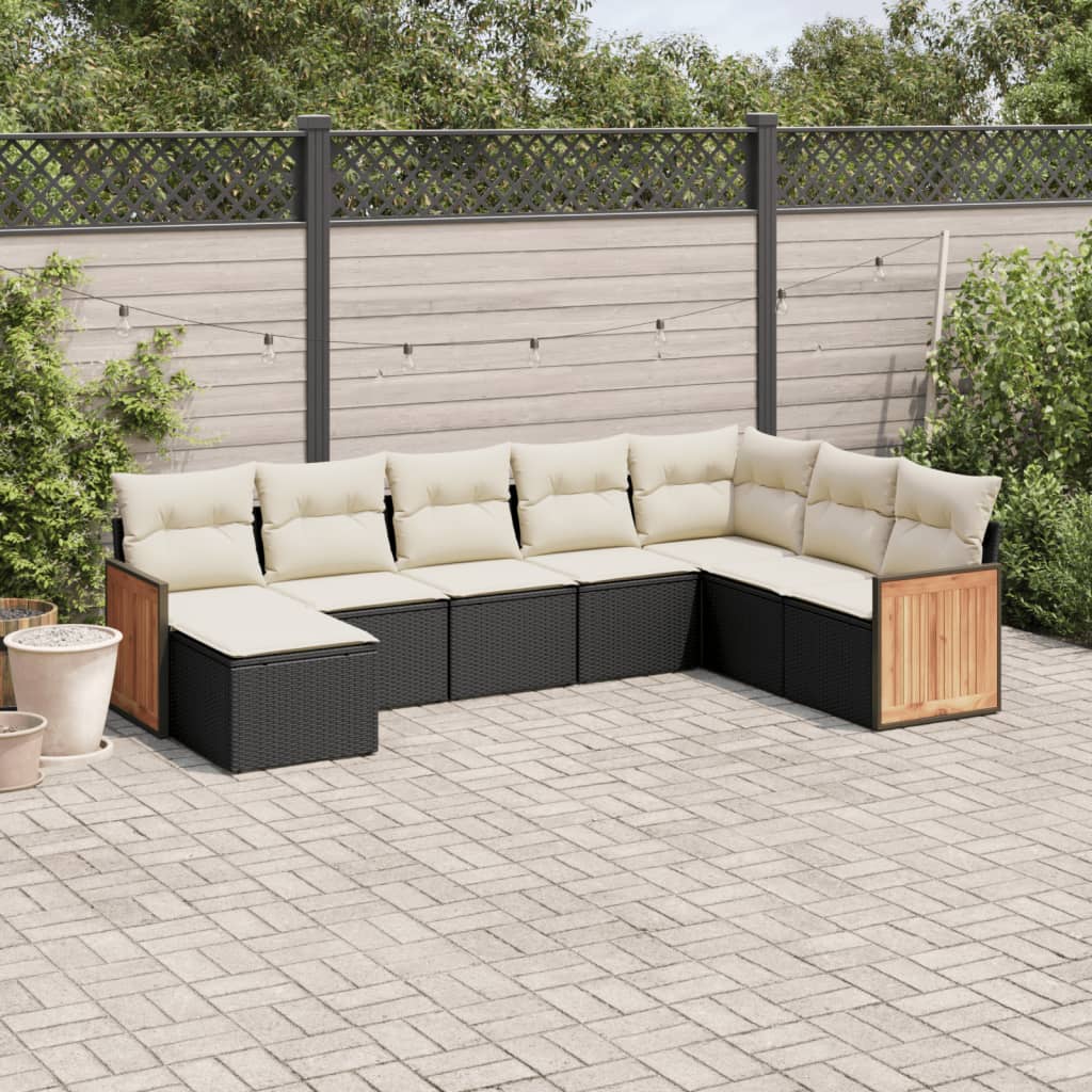 8-teiliges Gartensofa-Set mit Kissen Schwarzes Poly-Rattan