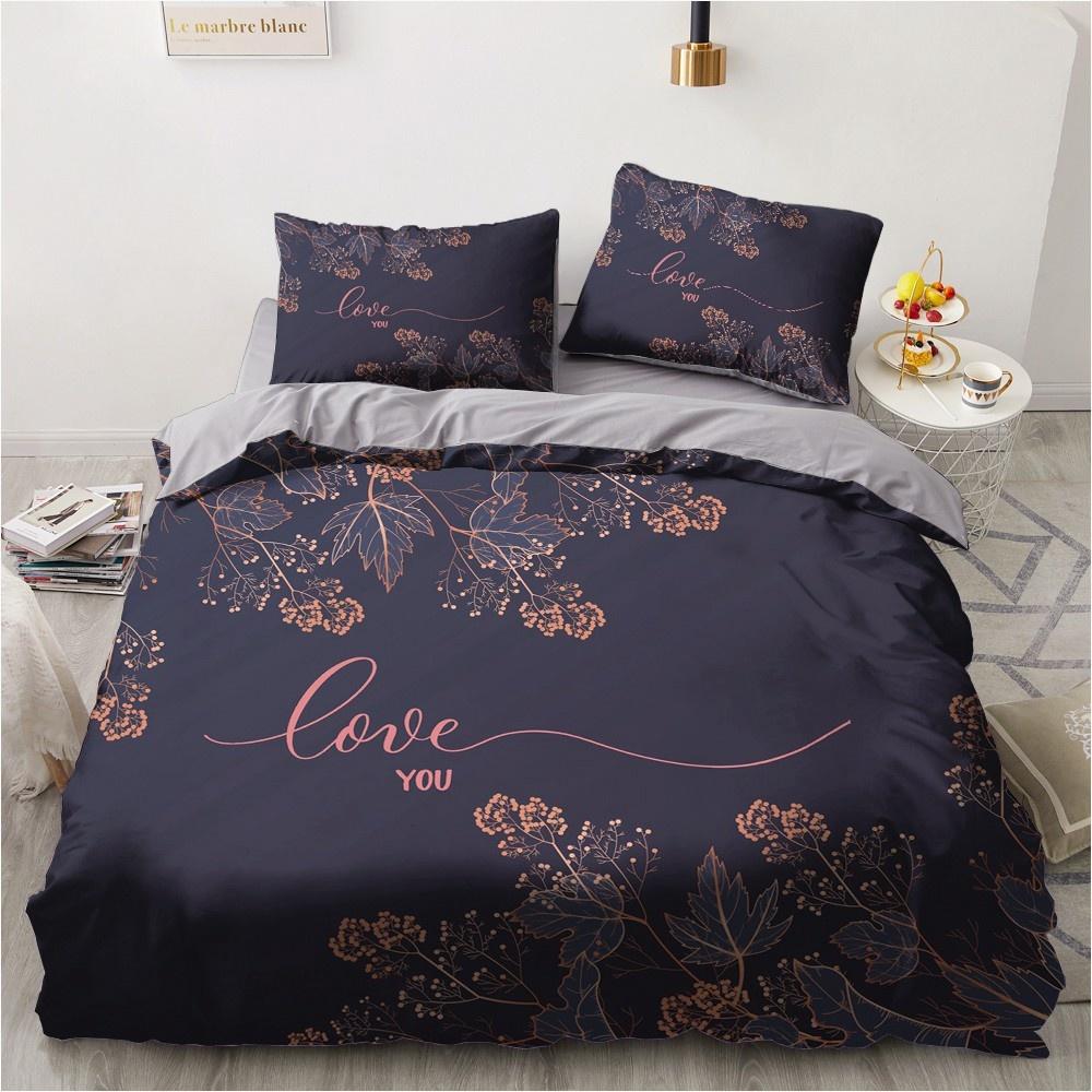 3D Black Bedding Set Pillowcase King Queen Full Single 200x200 Bed Linen Gold Design 3D Printed Duvet Cover Set For Teens Women
