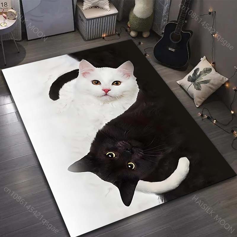 

Black Cat White Cat Personalized Print Carpet for Living Room Bedroom Bedside Sofa Table Floor Mat Home Area Rug Decor for Gifts 40x60cm (16x24in)